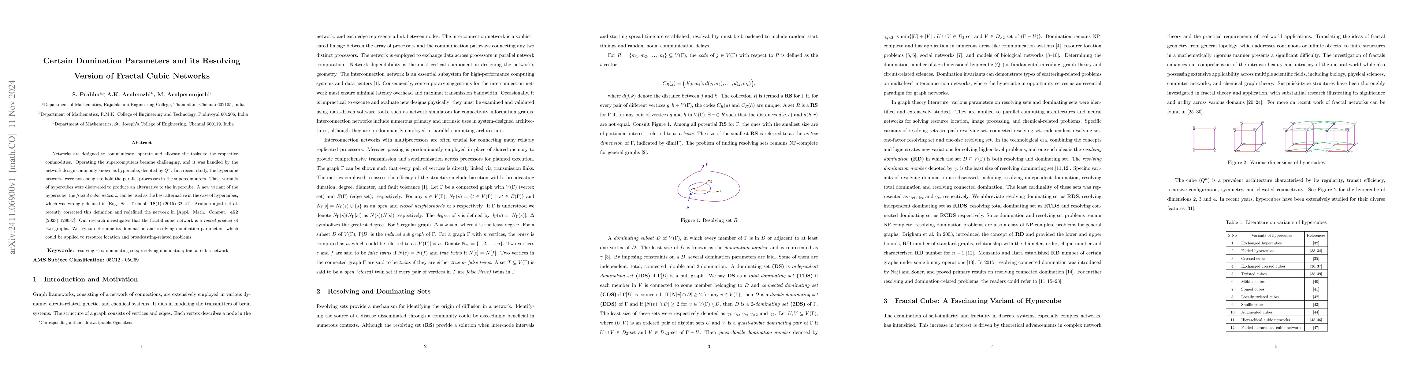 Thumbnail for Certain Domination Parameters and its Resolving Version of Fractal Cubic
  Networks