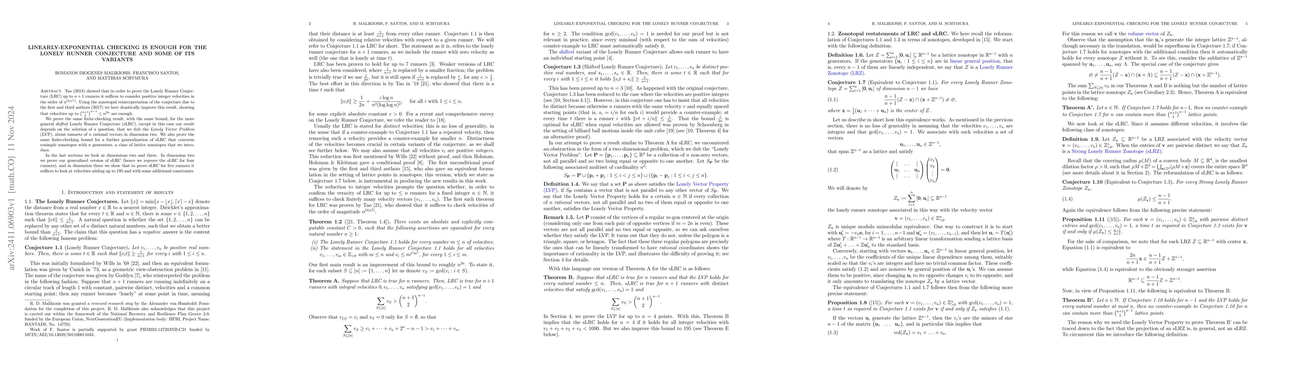 Thumbnail for Linearly-exponential checking is enough for the Lonely Runner Conjecture
  and some of its variants