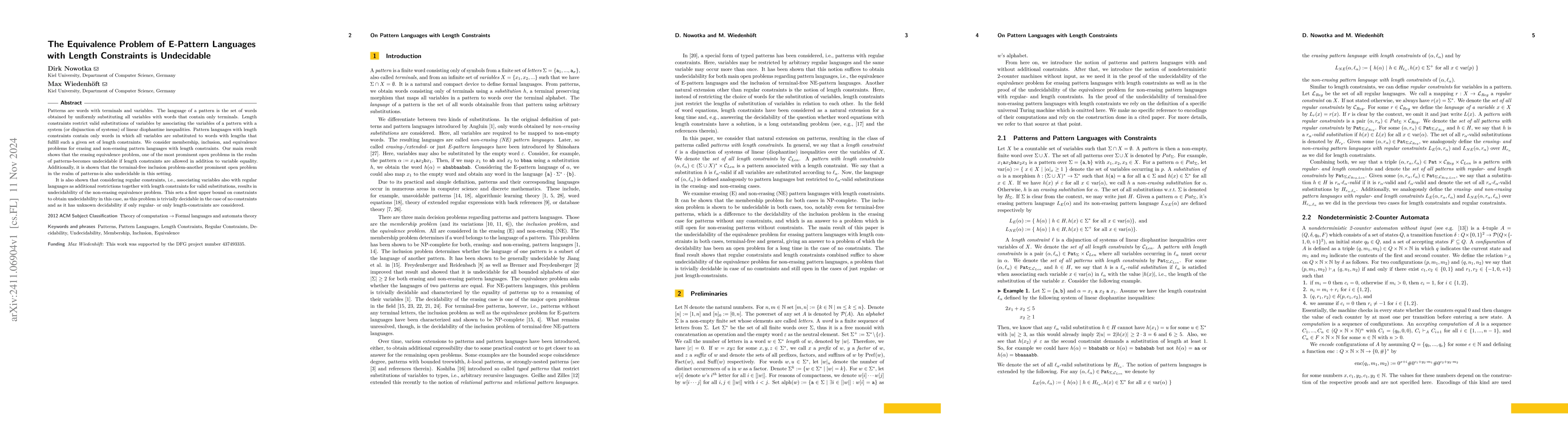 Thumbnail for The Equivalence Problem of E-Pattern Languages with Length Constraints
  is Undecidable