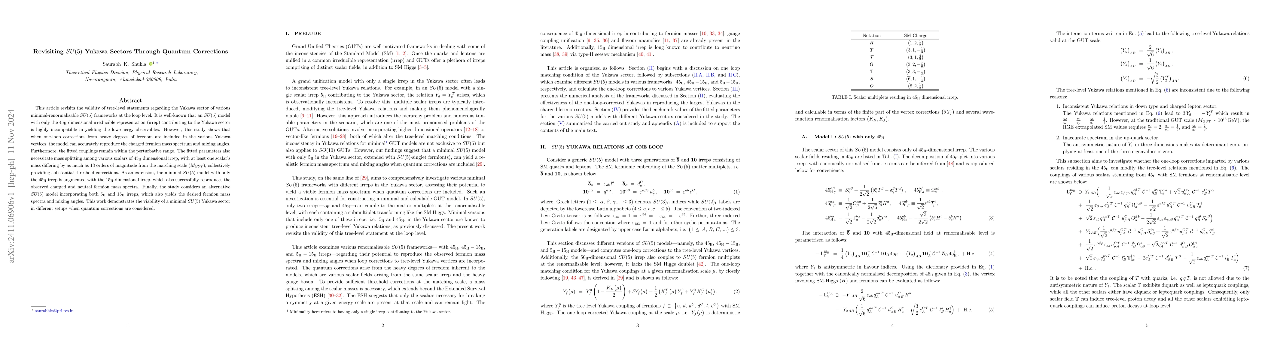 Thumbnail for Revisiting $SU(5)$ Yukawa Sectors Through Quantum Corrections