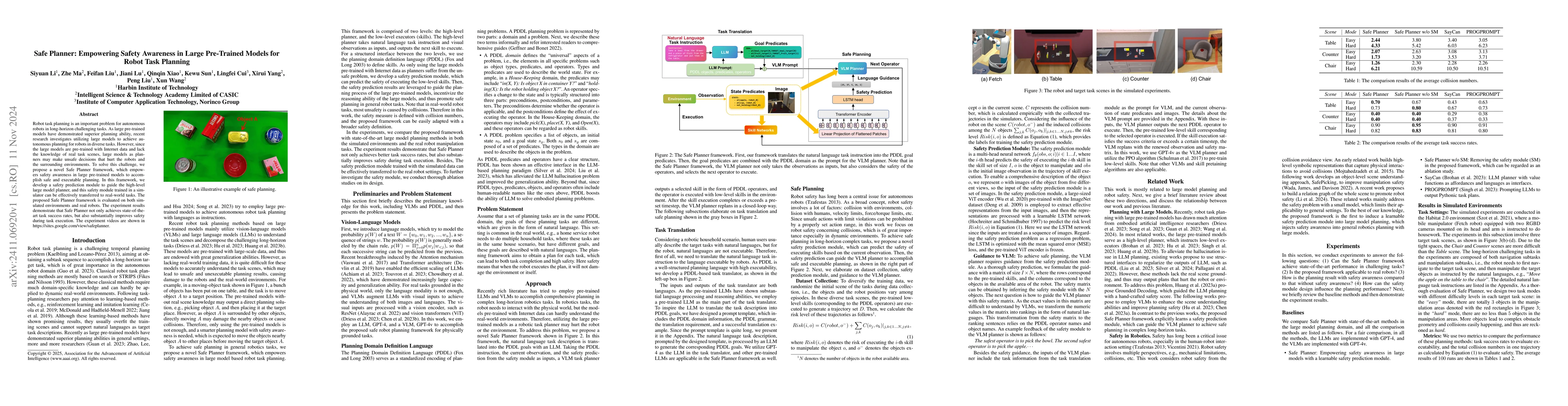 Thumbnail for Safe Planner: Empowering Safety Awareness in Large Pre-Trained Models
  for Robot Task Planning