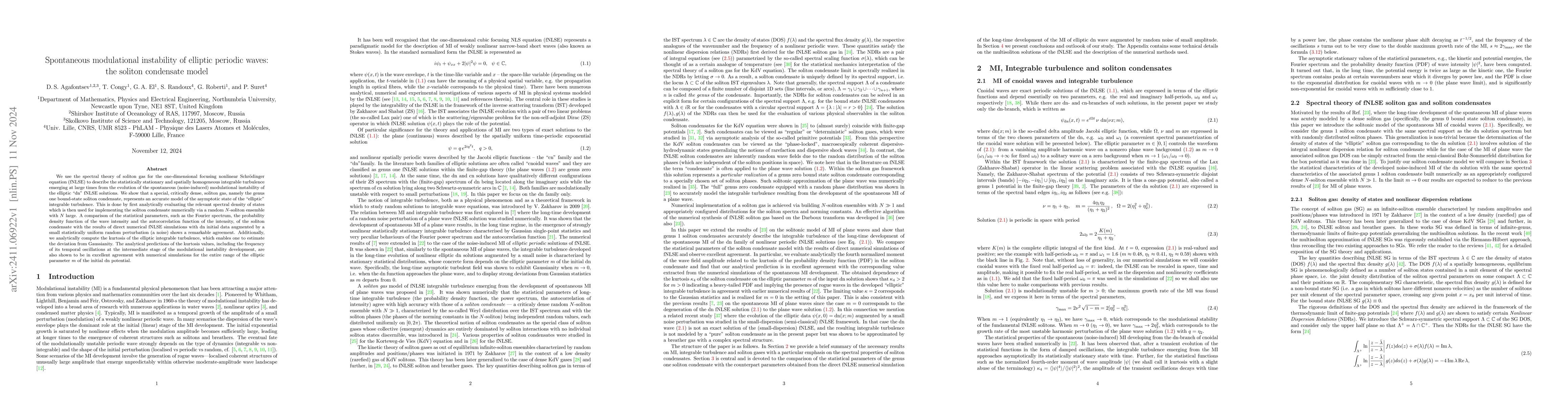 Thumbnail for Spontaneous modulational instability of elliptic periodic waves: the
  soliton condensate model
