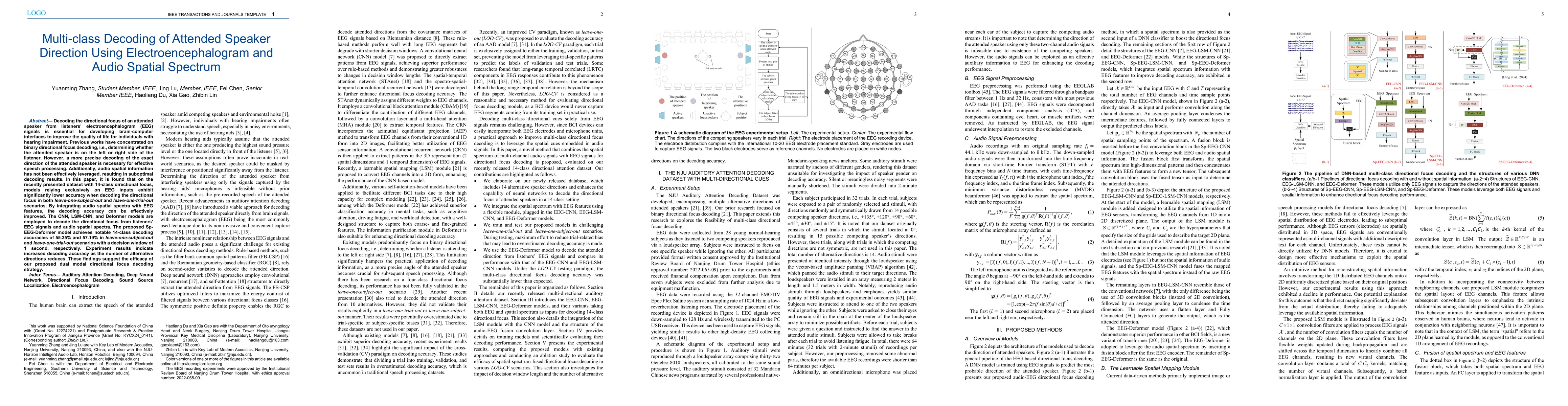 Thumbnail for Electroencephalogram-based Multi-class Decoding of Attended Speakers'
  Direction with Audio Spatial Spectrum