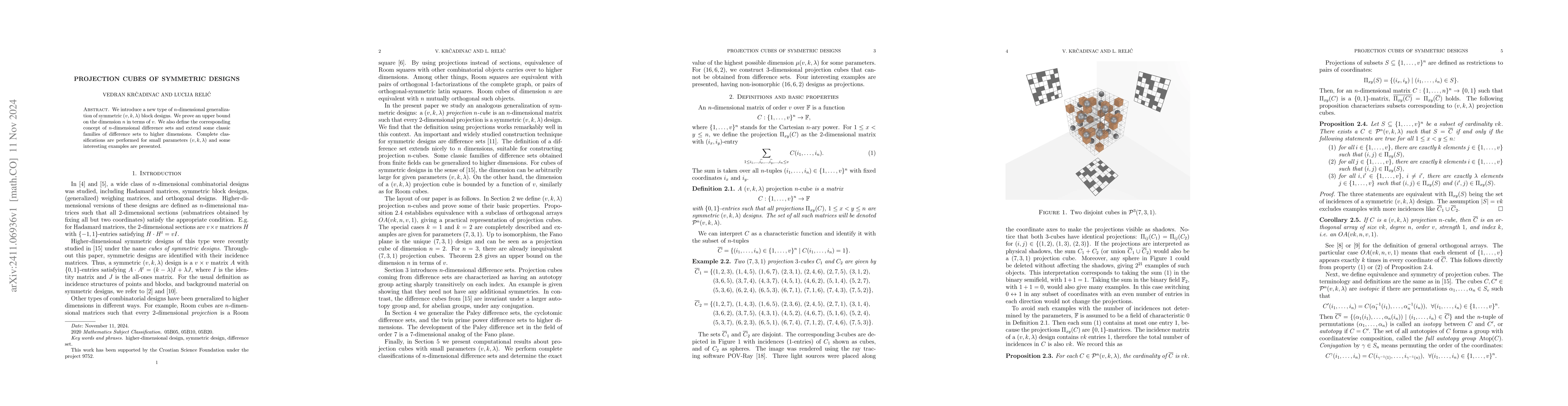 Thumbnail for Projection cubes of symmetric designs
