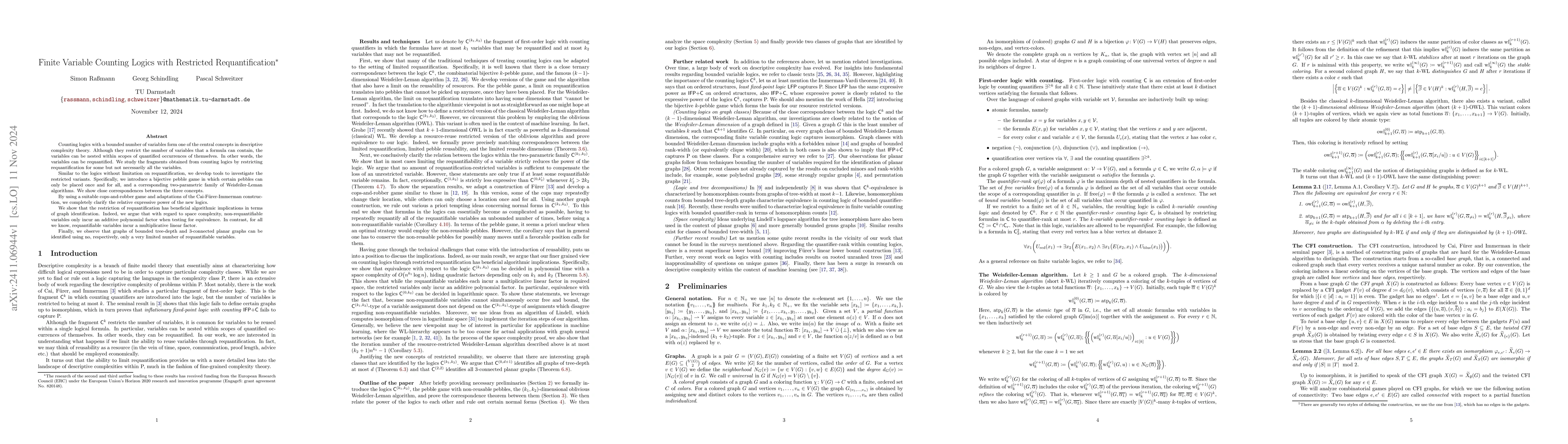 Thumbnail for Finite Variable Counting Logics with Restricted Requantification