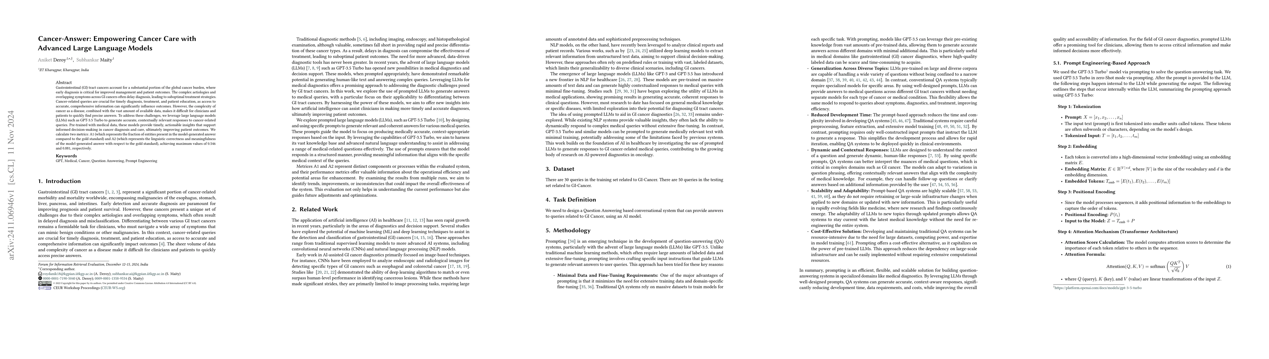 Thumbnail for Cancer-Answer: Empowering Cancer Care with Advanced Large Language
  Models