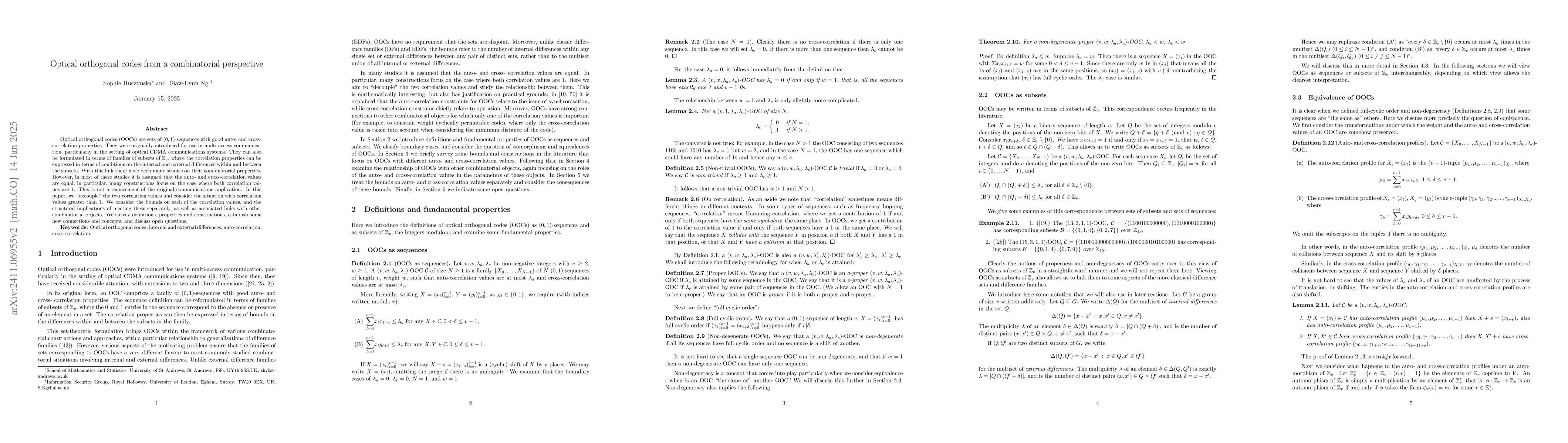Thumbnail for Optical orthogonal codes from a combinatorial perspective