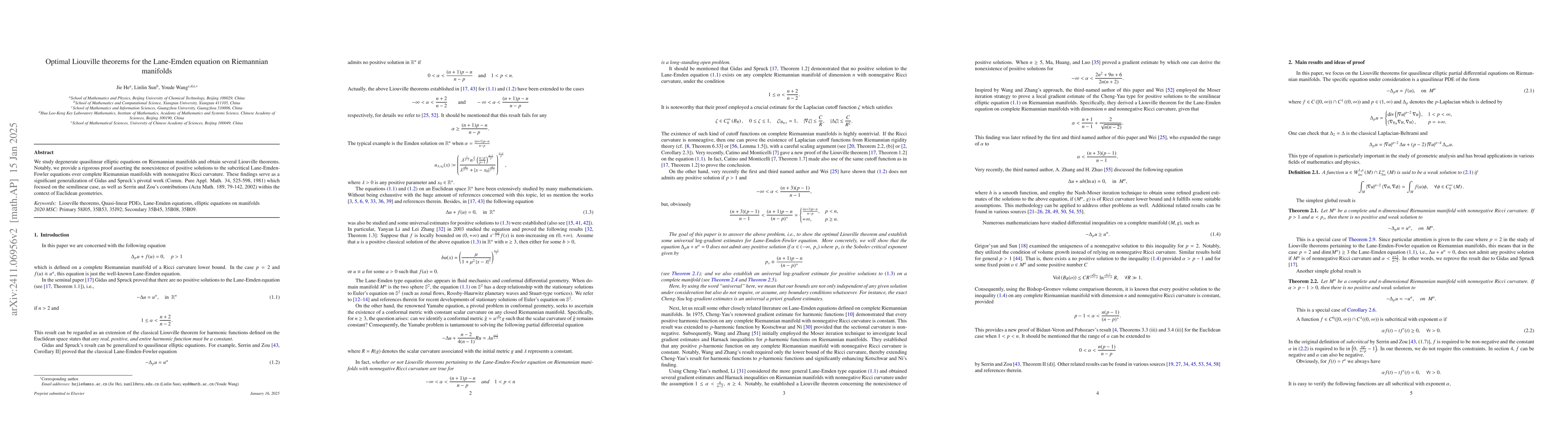 Thumbnail for Optimal Liouville theorems for the Lane-Emden equation on Riemannian
  manifolds
