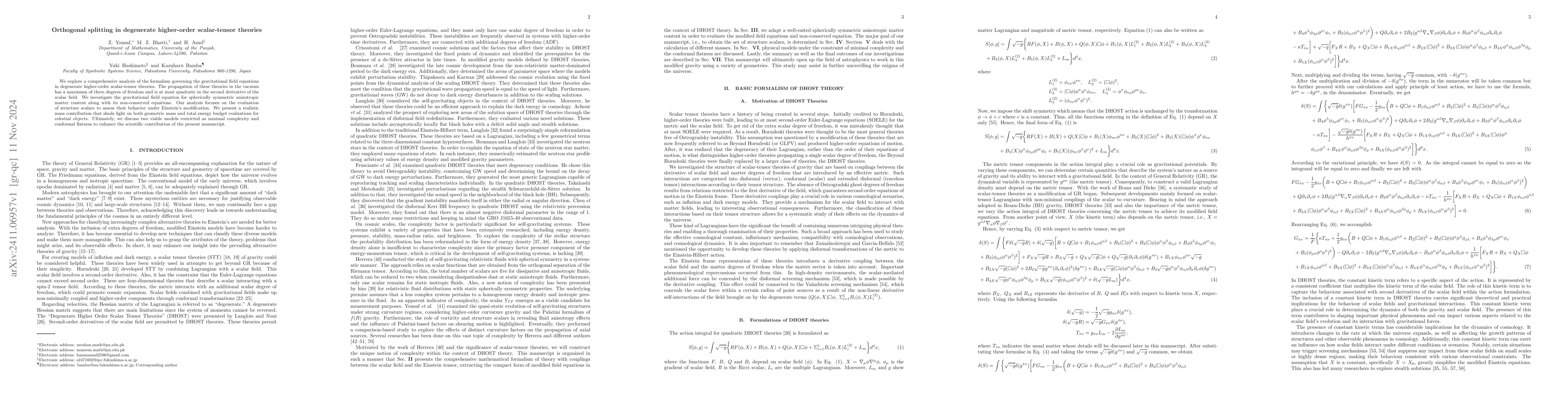 Thumbnail for Orthogonal Splitting in Degenerate Higher-order Scalar-tensor Theories