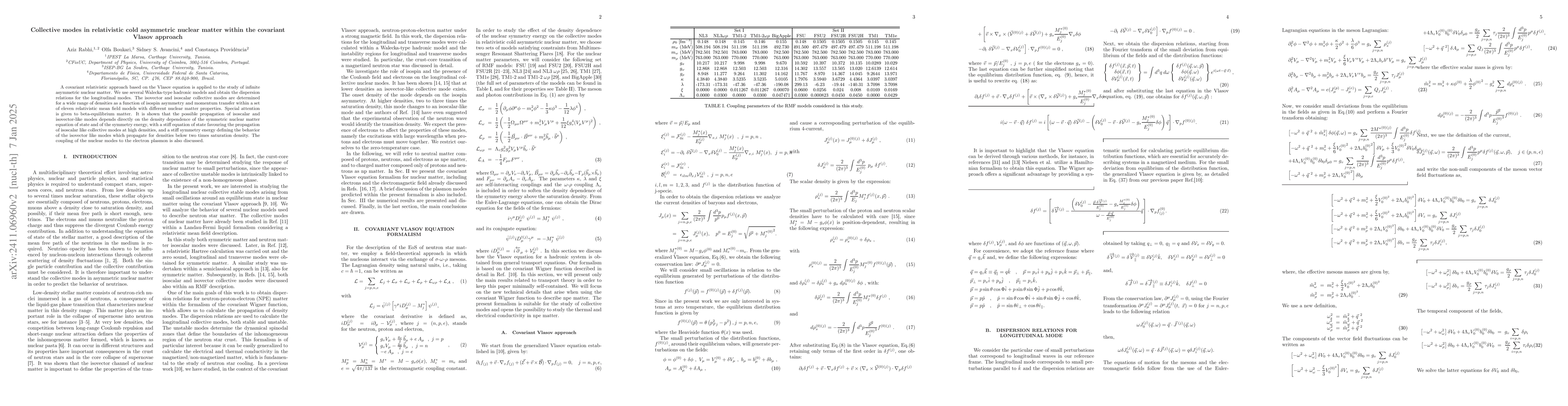 Thumbnail for Collective modes in relativistic cold asymmetric nuclear matter within
  the covariant Vlasov approach