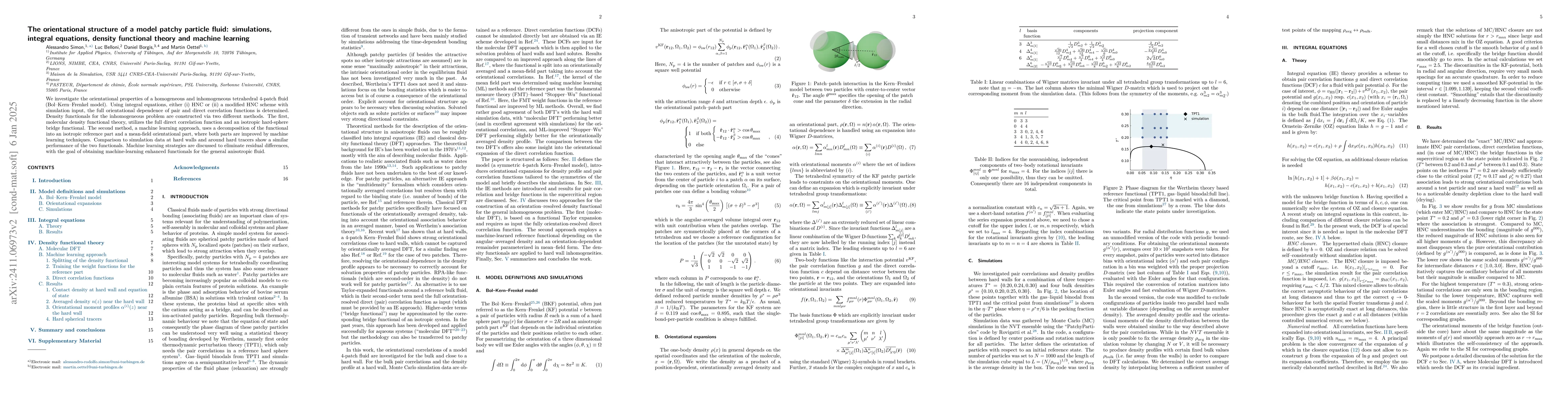 Thumbnail for The orientational structure of a model patchy particle fluid:
  simulations, integral equations, density functional theory and machine
  learning