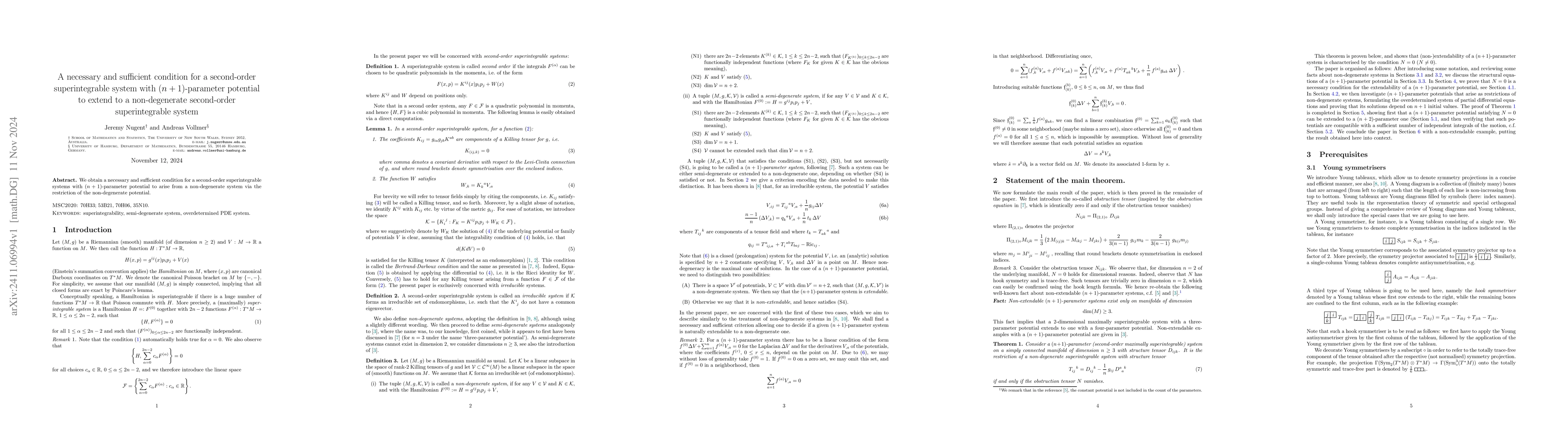 Thumbnail for A necessary and sufficient condition for a second-order superintegrable
  system with $(n+1)$-parameter potential to extend to a non-degenerate
  second-order superintegrable system