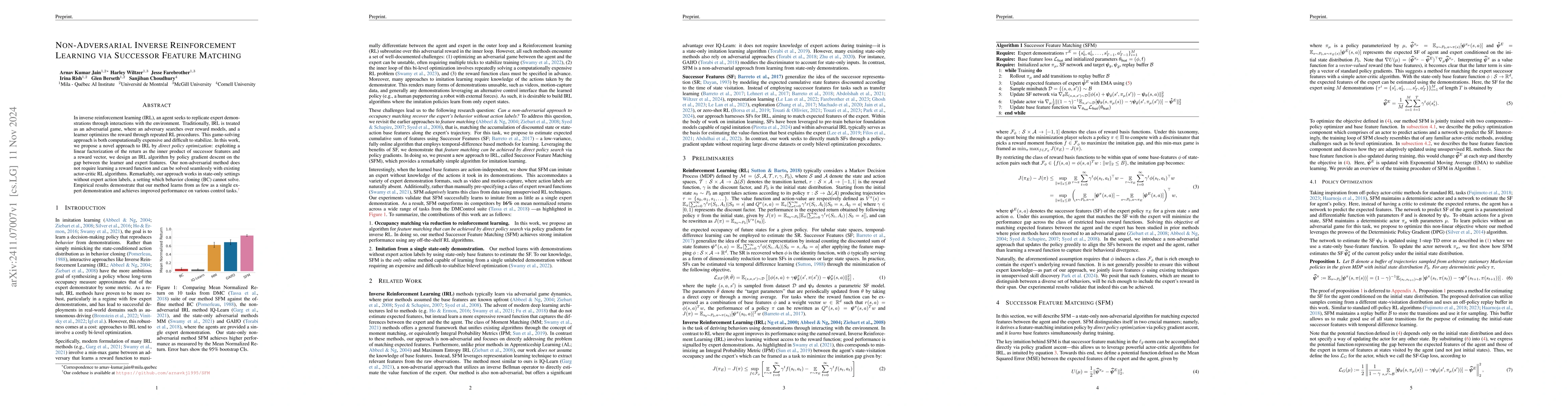 Thumbnail for Non-Adversarial Inverse Reinforcement Learning via Successor Feature
  Matching