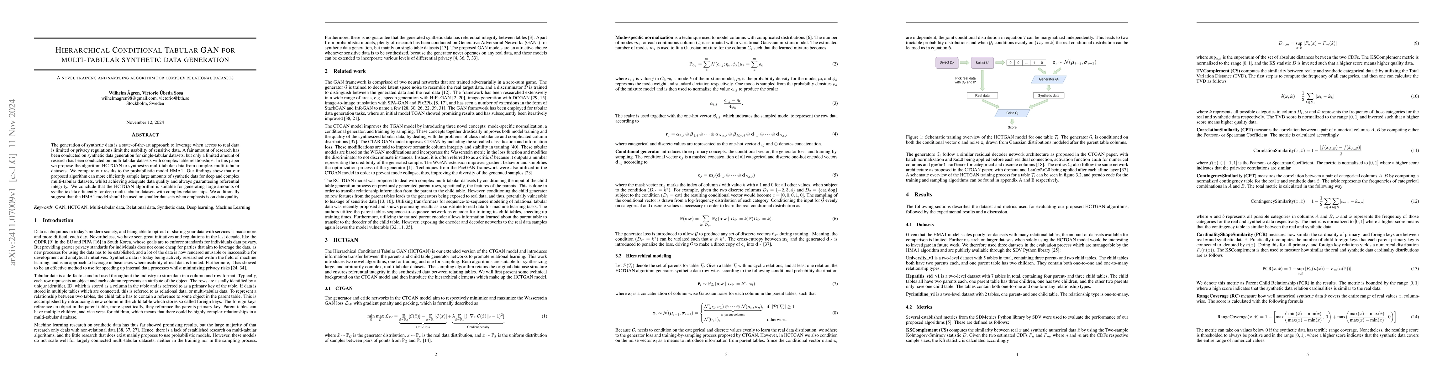Thumbnail for Hierarchical Conditional Tabular GAN for Multi-Tabular Synthetic Data
  Generation