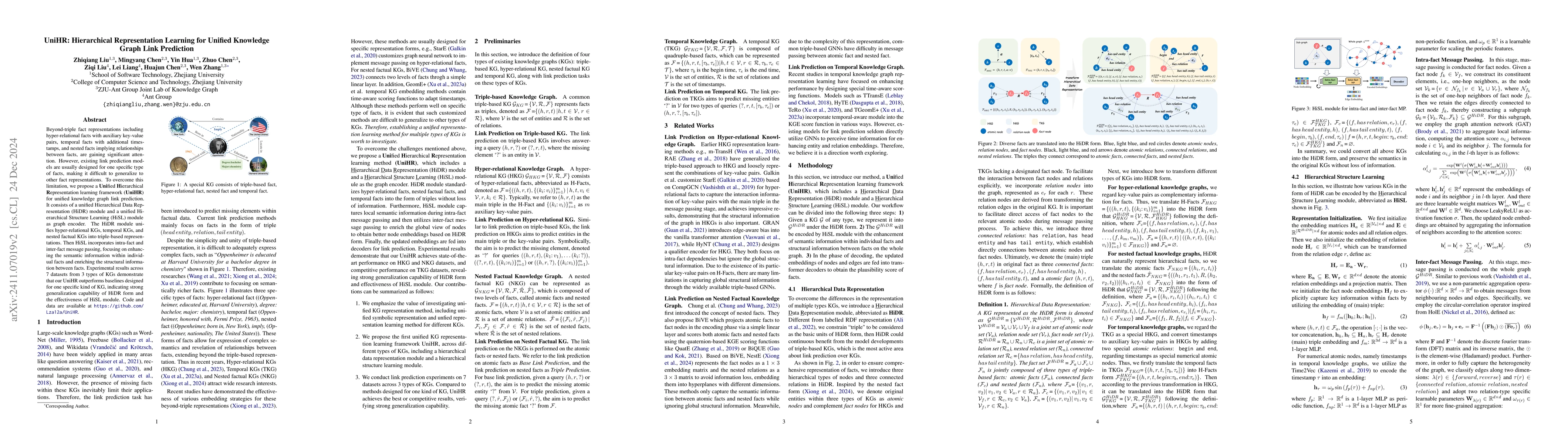 Thumbnail for UniHR: Hierarchical Representation Learning for Unified Knowledge Graph
  Link Prediction