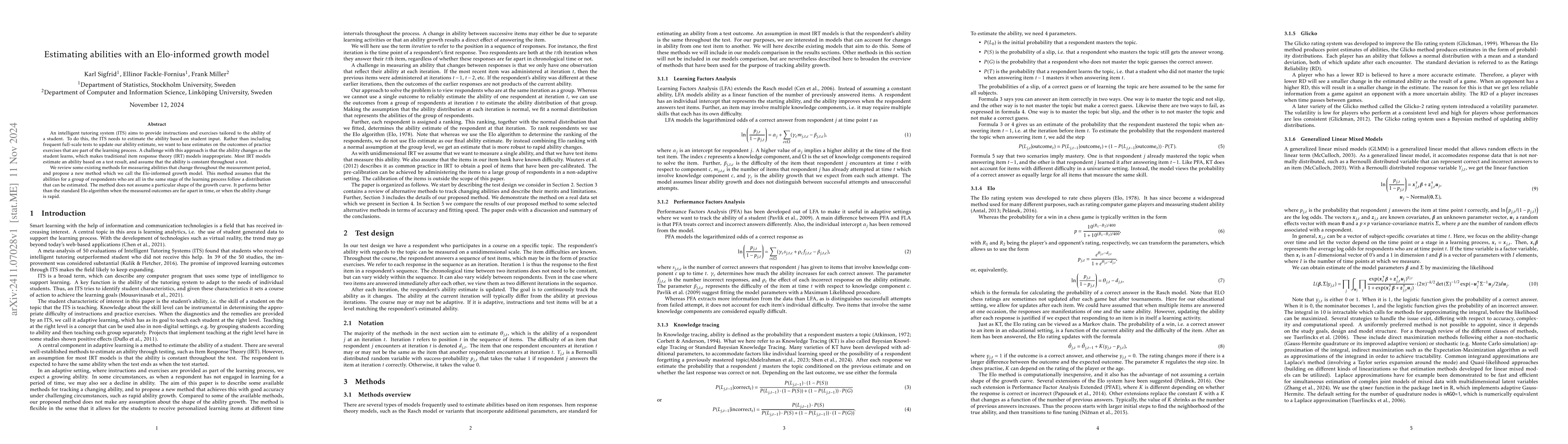 Thumbnail for Estimating abilities with an Elo-informed growth model