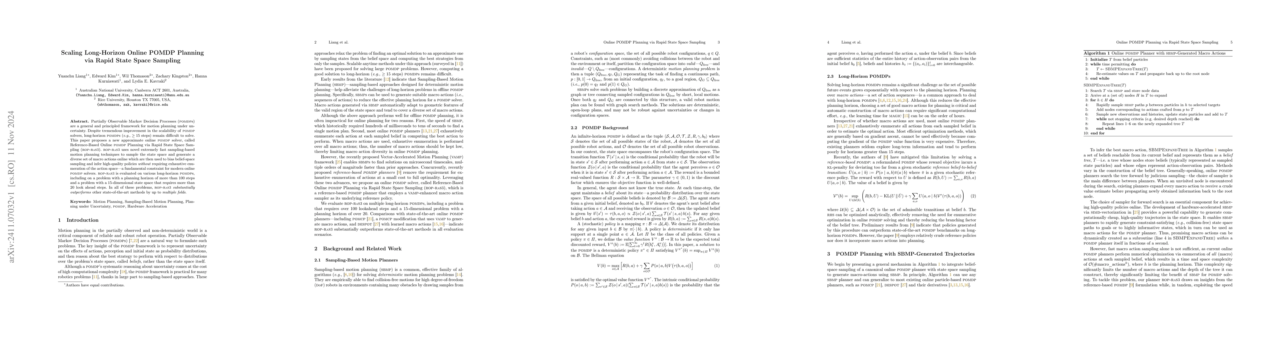 Thumbnail for Scaling Long-Horizon Online POMDP Planning via Rapid State Space
  Sampling