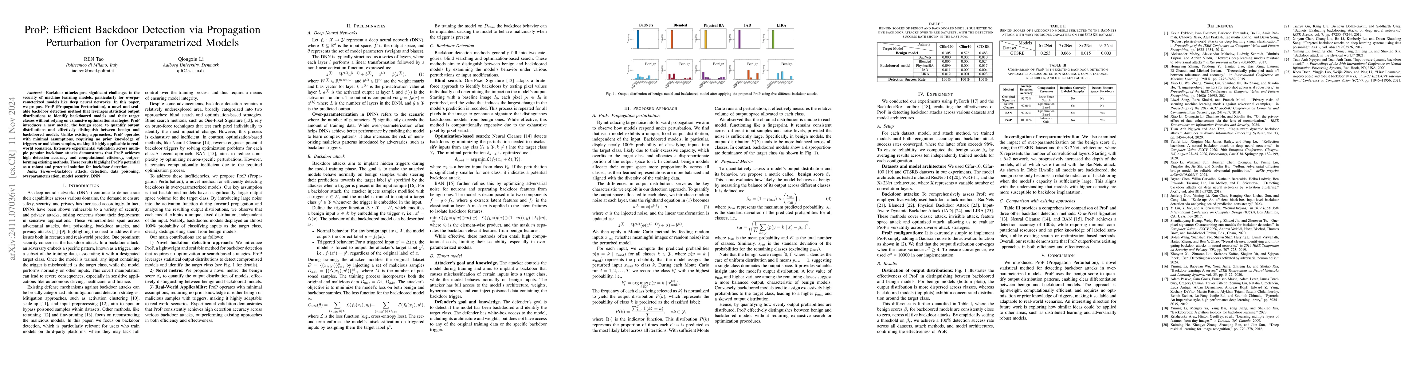 Thumbnail for ProP: Efficient Backdoor Detection via Propagation Perturbation for
  Overparametrized Models