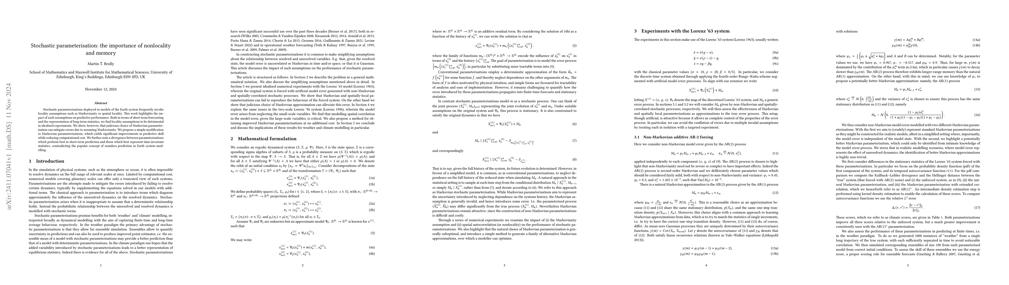 Thumbnail for Stochastic parameterisation: the importance of nonlocality and memory