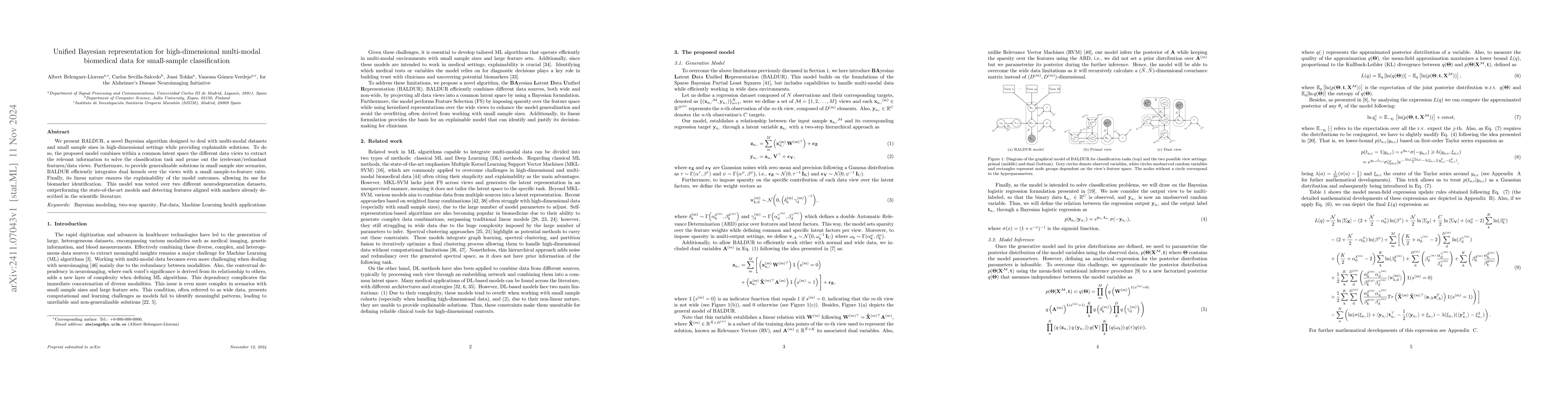 Thumbnail for Unified Bayesian representation for high-dimensional multi-modal
  biomedical data for small-sample classification