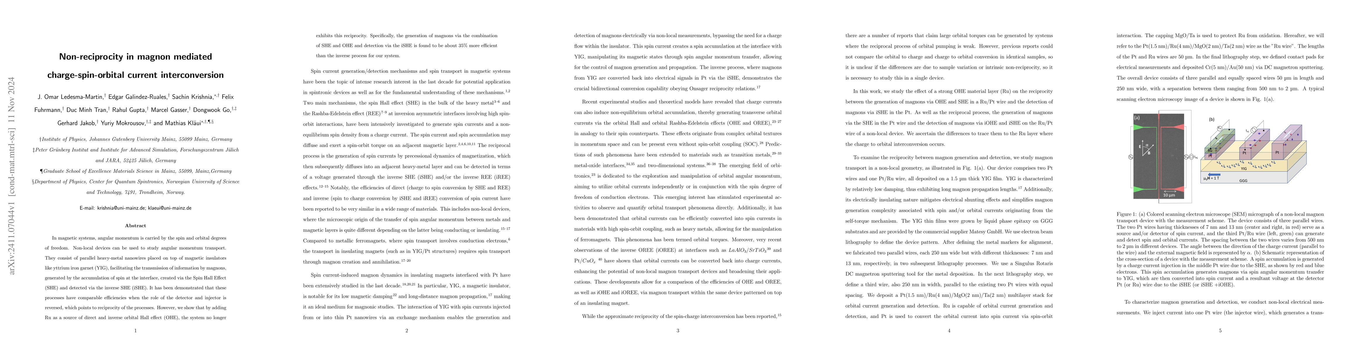 Thumbnail for Non-reciprocity in magnon mediated charge-spin-orbital current
  interconversion