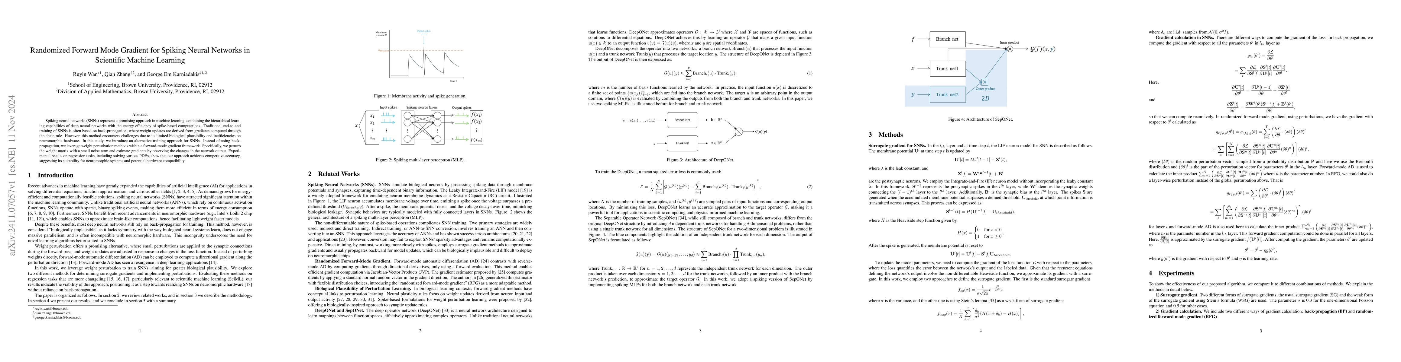 Thumbnail for Randomized Forward Mode Gradient for Spiking Neural Networks in
  Scientific Machine Learning
