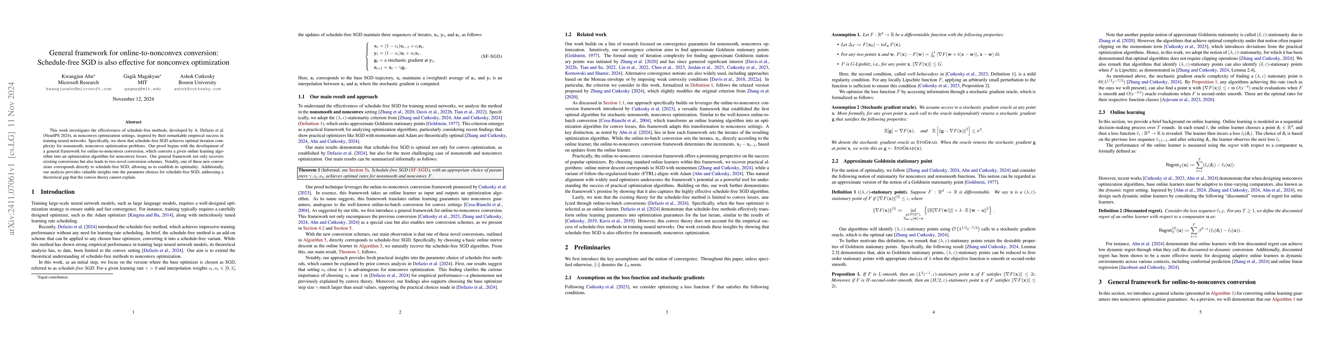 Thumbnail for General framework for online-to-nonconvex conversion: Schedule-free SGD
  is also effective for nonconvex optimization