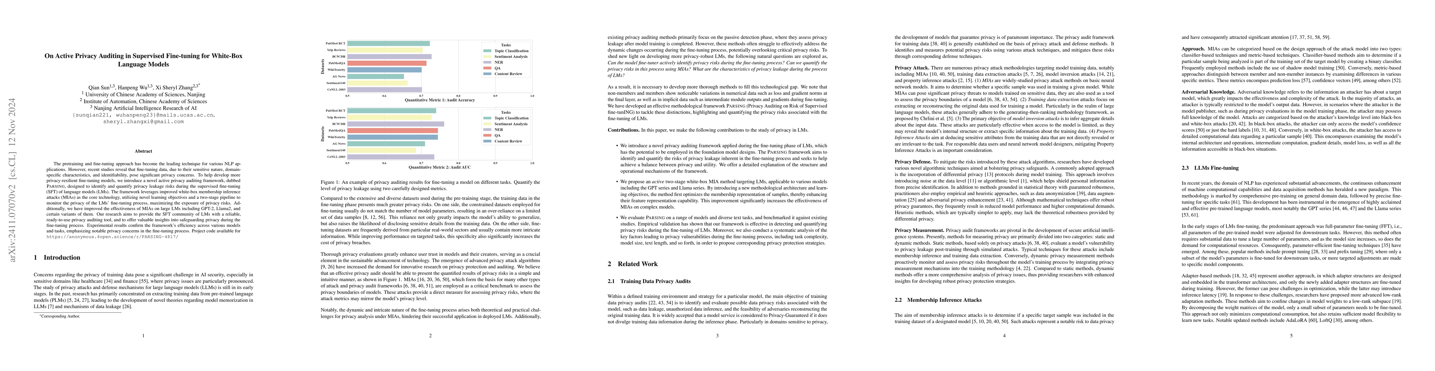 Thumbnail for On Active Privacy Auditing in Supervised Fine-tuning for White-Box
  Language Models