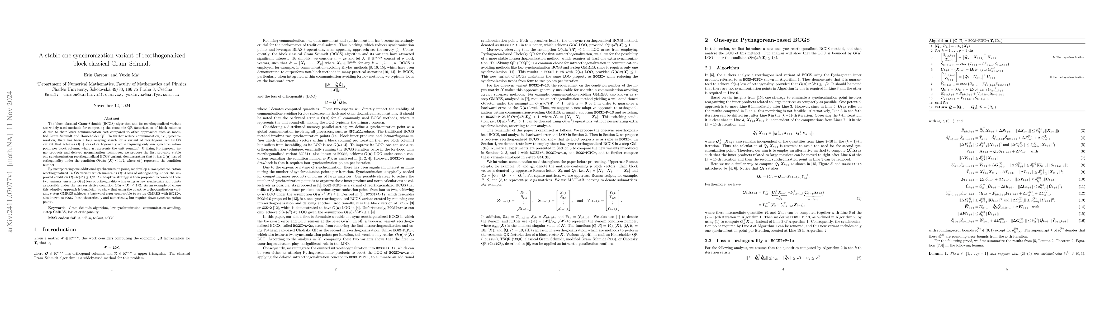 Thumbnail for A stable one-synchronization variant of reorthogonalized block classical
  Gram--Schmidt