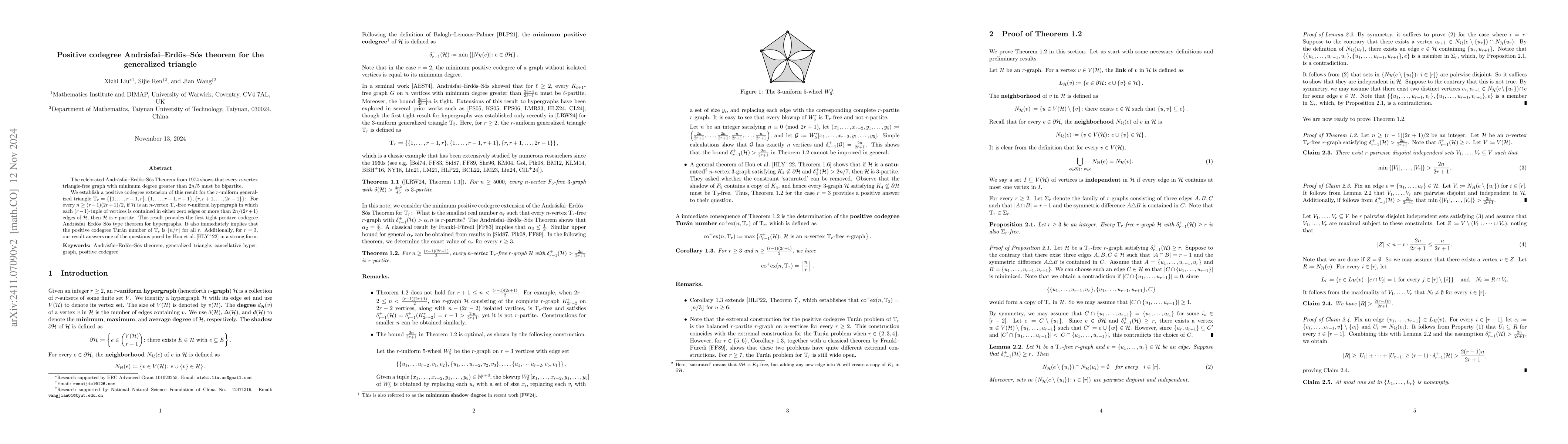 Thumbnail for Positive codegree Andrásfai--Erdős--Sós theorem for the
  generalized triangle