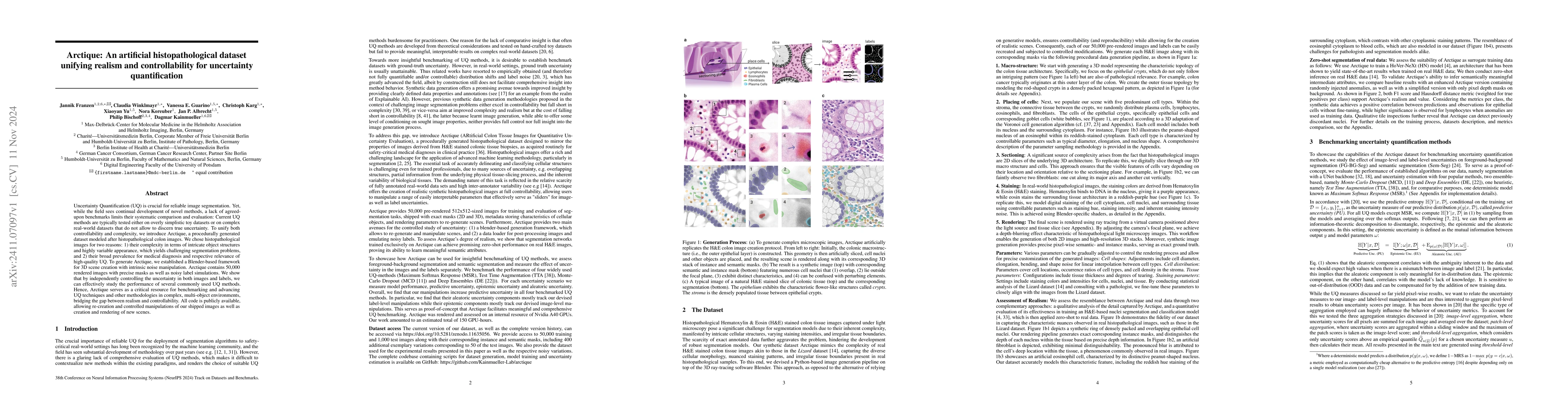 Thumbnail for Arctique: An artificial histopathological dataset unifying realism and
  controllability for uncertainty quantification