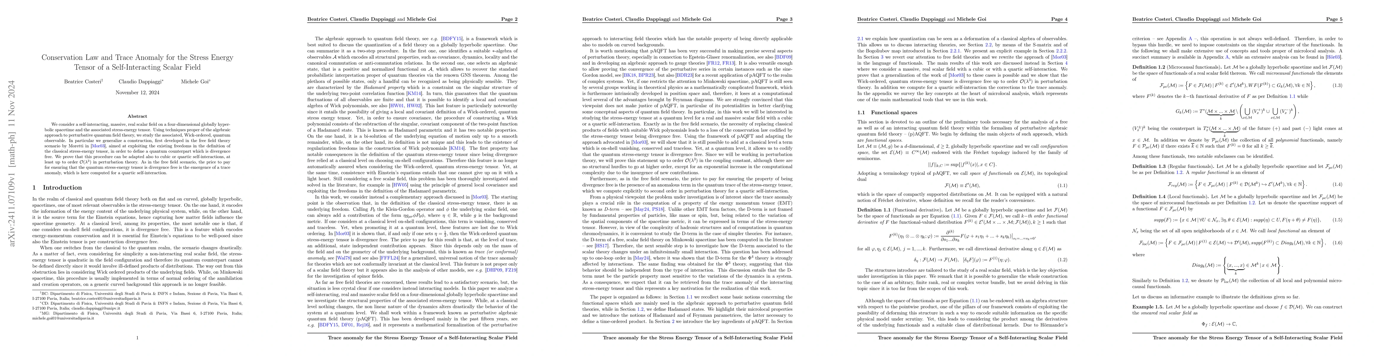Thumbnail for Conservation Law and Trace Anomaly for the Stress Energy Tensor of a
  Self-Interacting Scalar Field