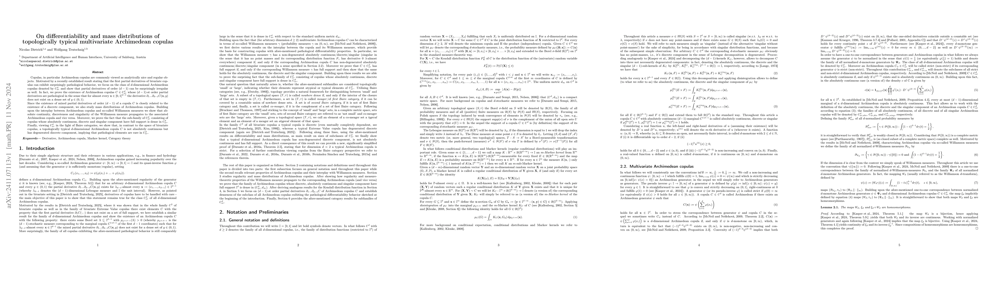 Thumbnail for On differentiability and mass distributions of topologically typical
  multivariate Archimedean copulas