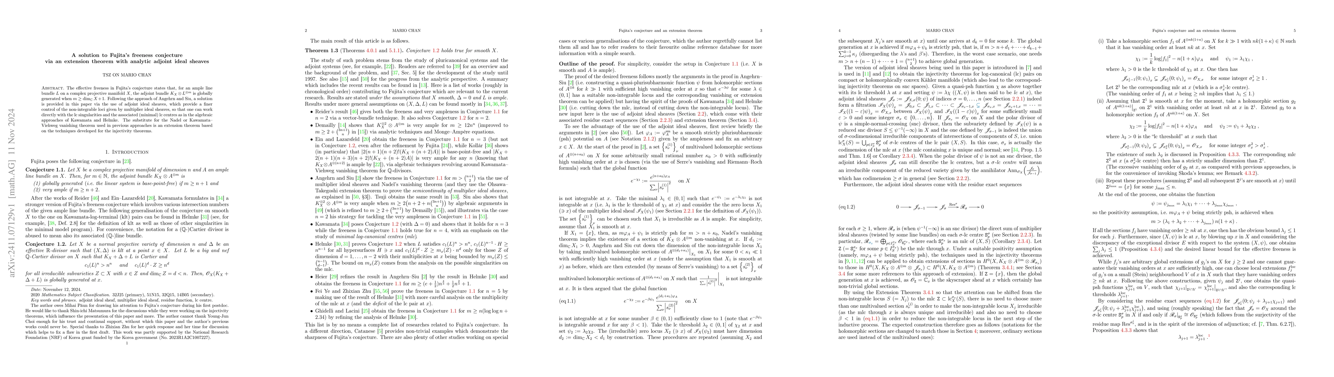 Thumbnail for A solution to Fujita's freeness conjecture via an extension theorem with
  analytic adjoint ideal sheaves