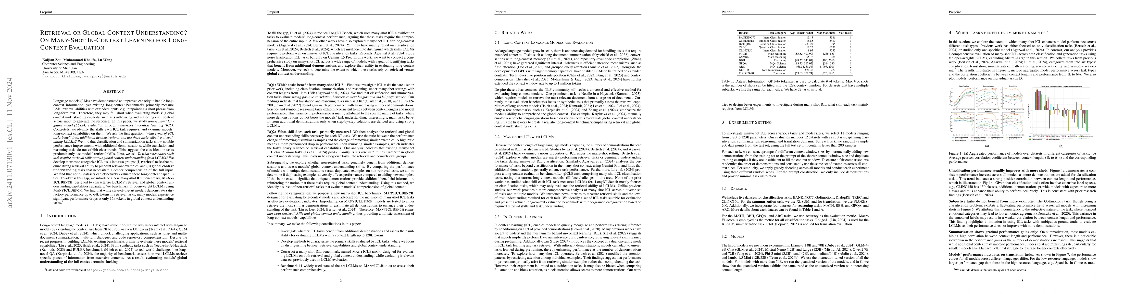 Thumbnail for Retrieval or Global Context Understanding? On Many-Shot In-Context
  Learning for Long-Context Evaluation