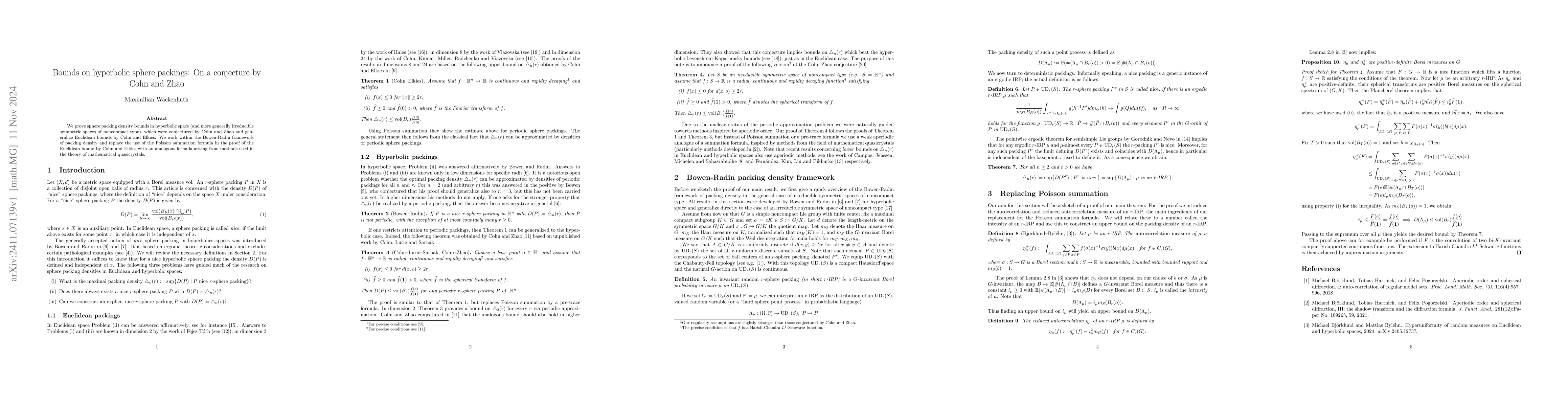Thumbnail for Bounds on hyperbolic sphere packings: On a conjecture by Cohn and Zhao