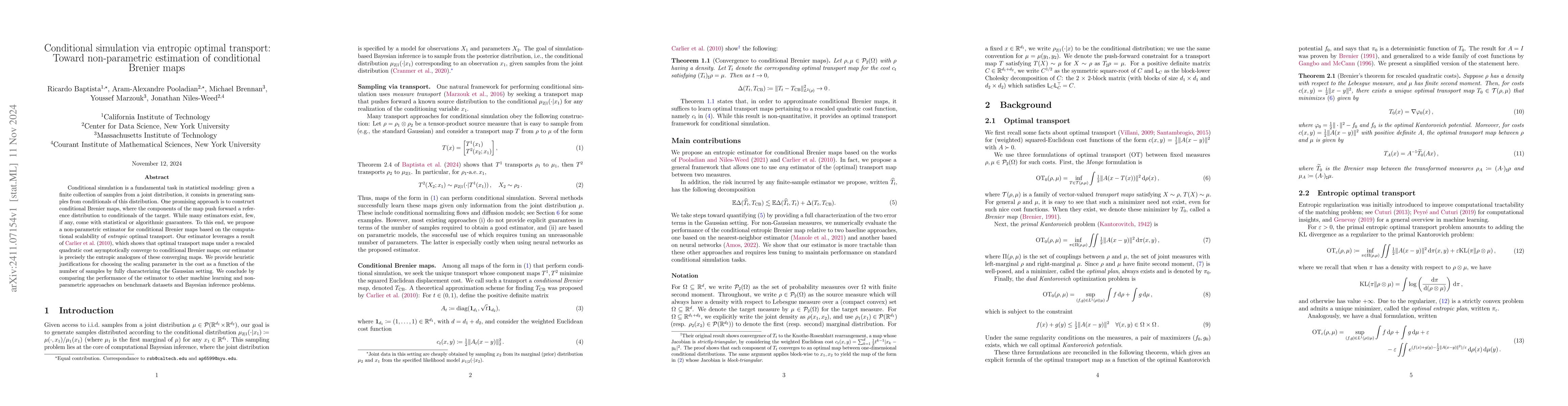 Thumbnail for Conditional simulation via entropic optimal transport: Toward
  non-parametric estimation of conditional Brenier maps