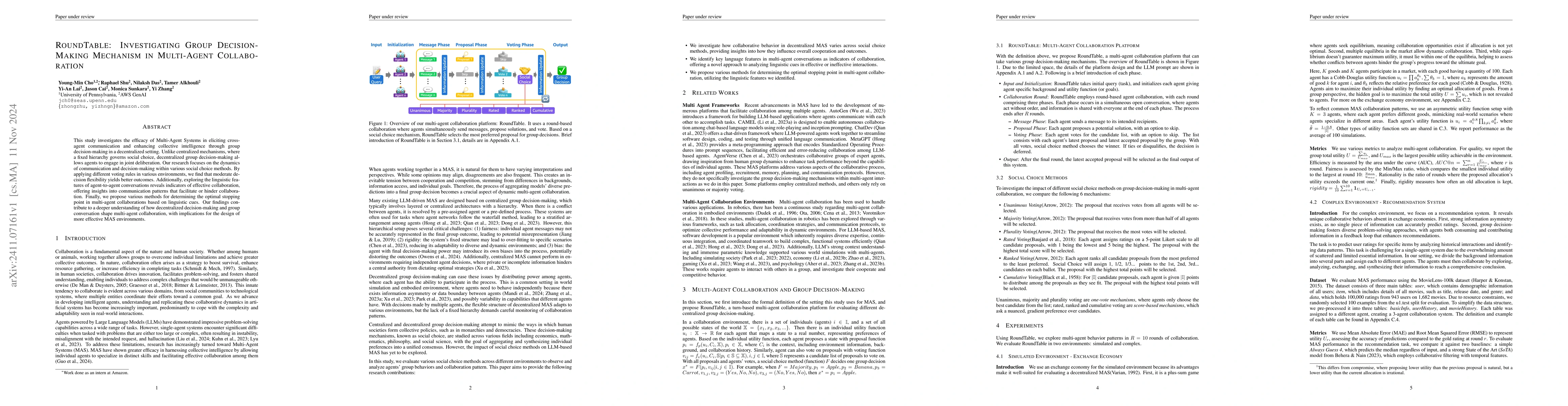 Thumbnail for RoundTable: Investigating Group Decision-Making Mechanism in Multi-Agent
  Collaboration