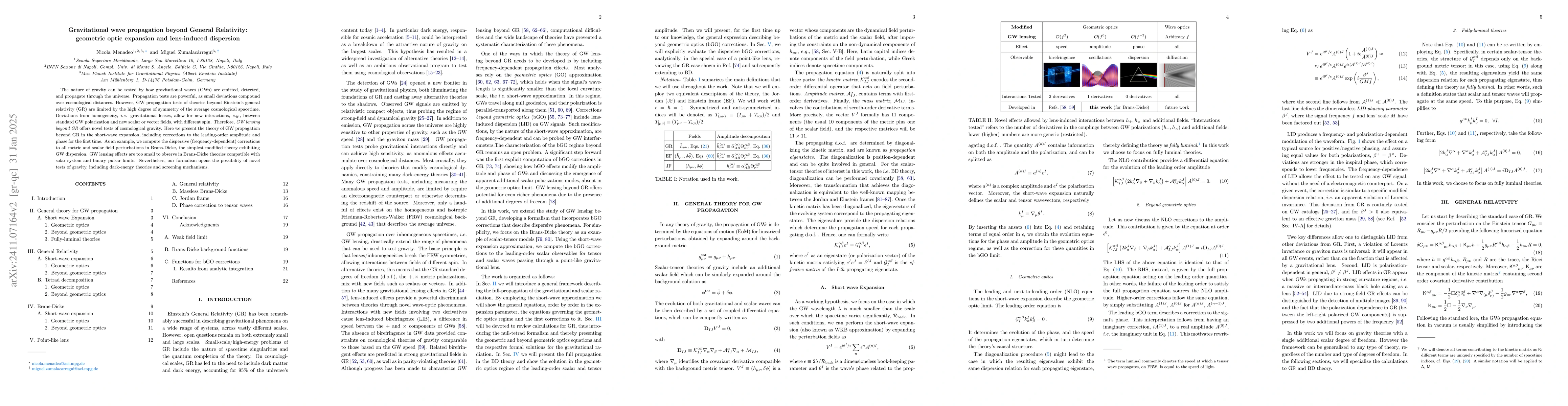Thumbnail for Gravitational wave propagation beyond General Relativity: geometric
  optic expansion and lens-induced dispersion