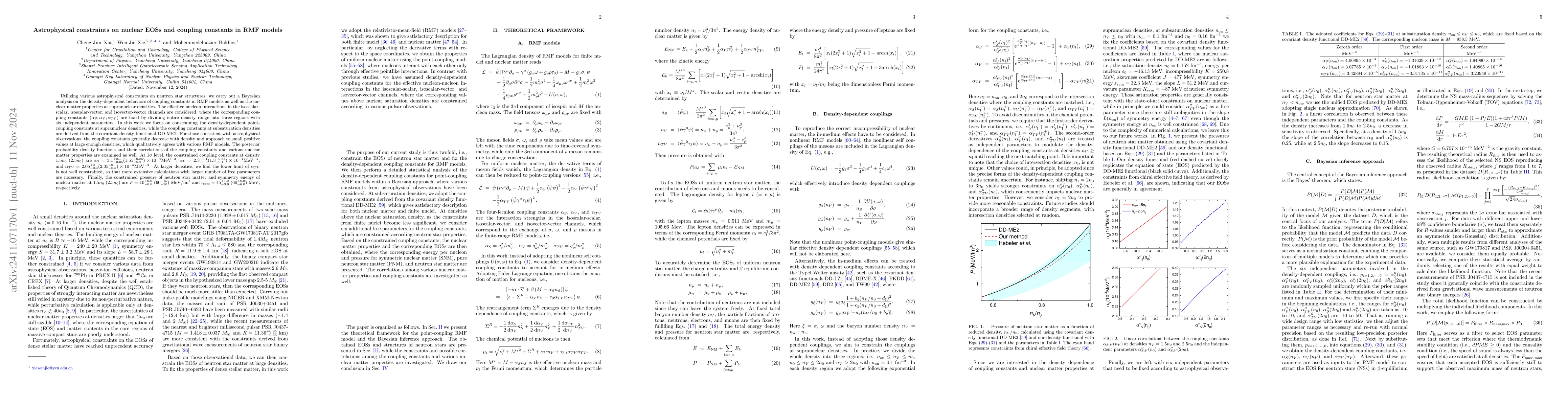 Thumbnail for Astrophysical constraints on nuclear EOSs and coupling constants in RMF
  models