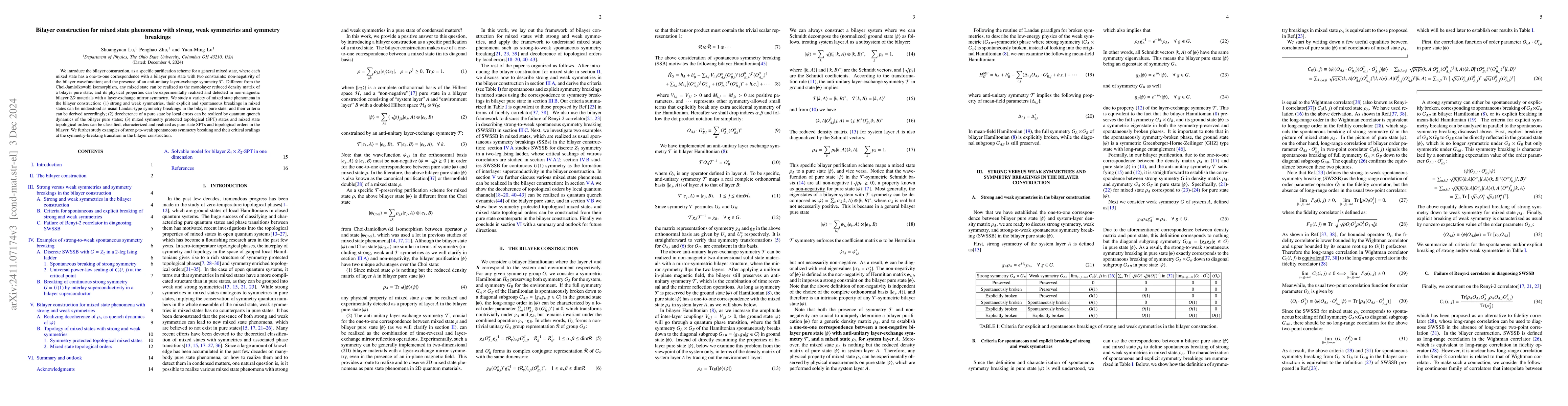Thumbnail for Bilayer construction for mixed state phenomena with strong, weak
  symmetries and symmetry breakings