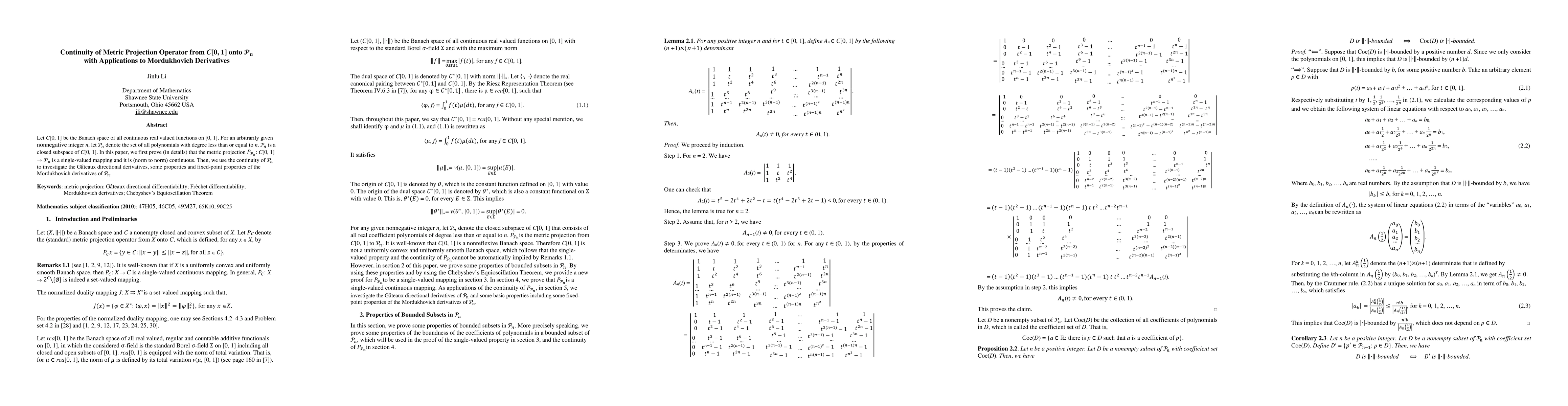 Thumbnail for Continuity of Metric Projection Operator from C[0, 1] onto Pn with
  Applications to Mordukhovich Derivatives
