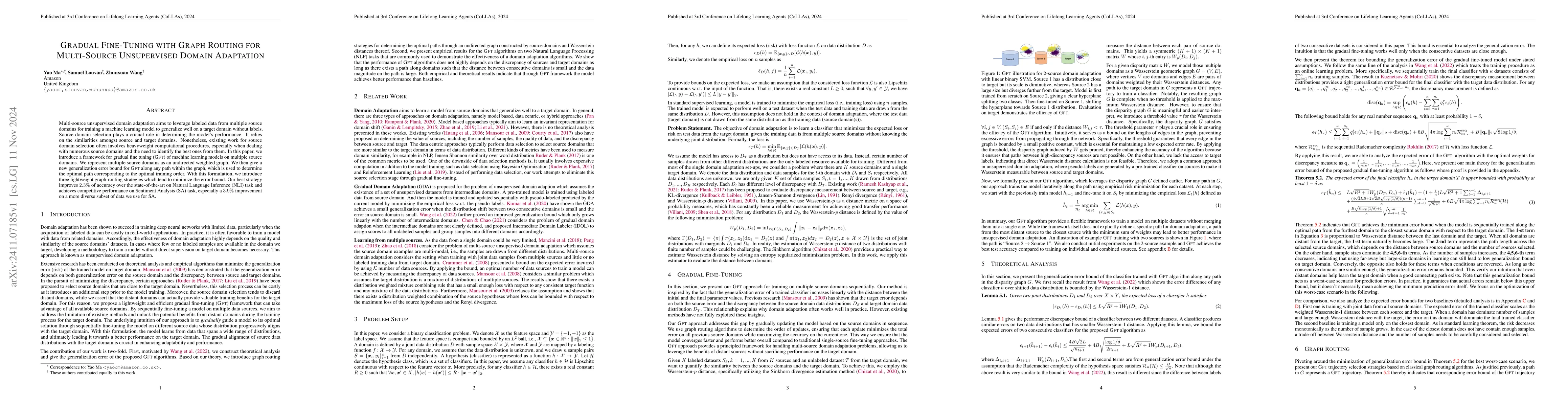 Thumbnail for Gradual Fine-Tuning with Graph Routing for Multi-Source Unsupervised
  Domain Adaptation