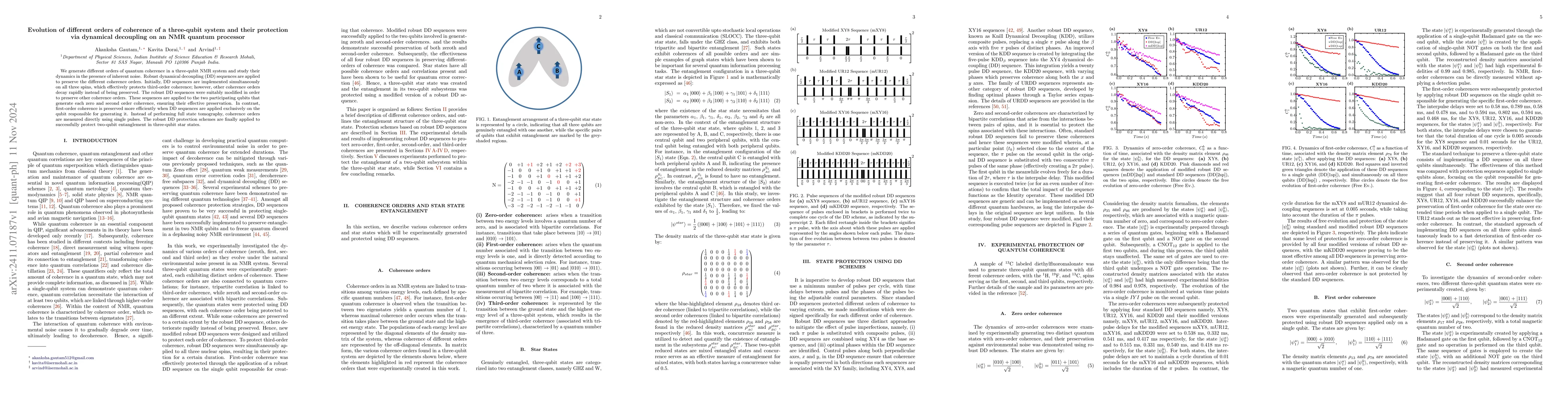 Thumbnail for Evolution of different orders of coherence of a three-qubit system and
  their protection via dynamical decoupling on an NMR quantum processor
