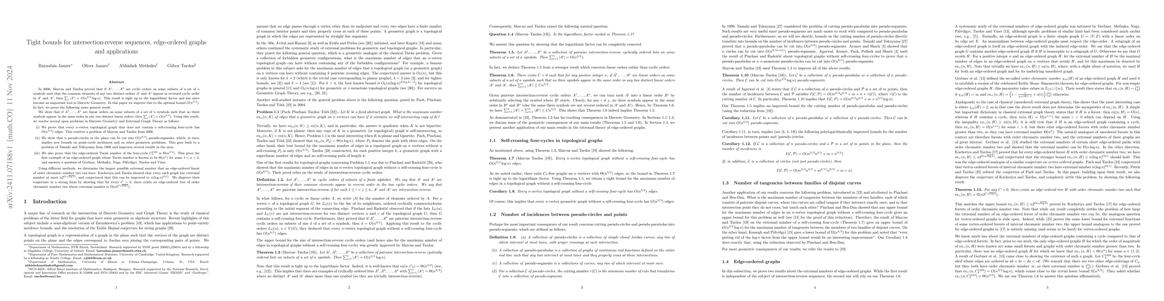 Thumbnail for Tight bounds for intersection-reverse sequences, edge-ordered graphs and
  applications