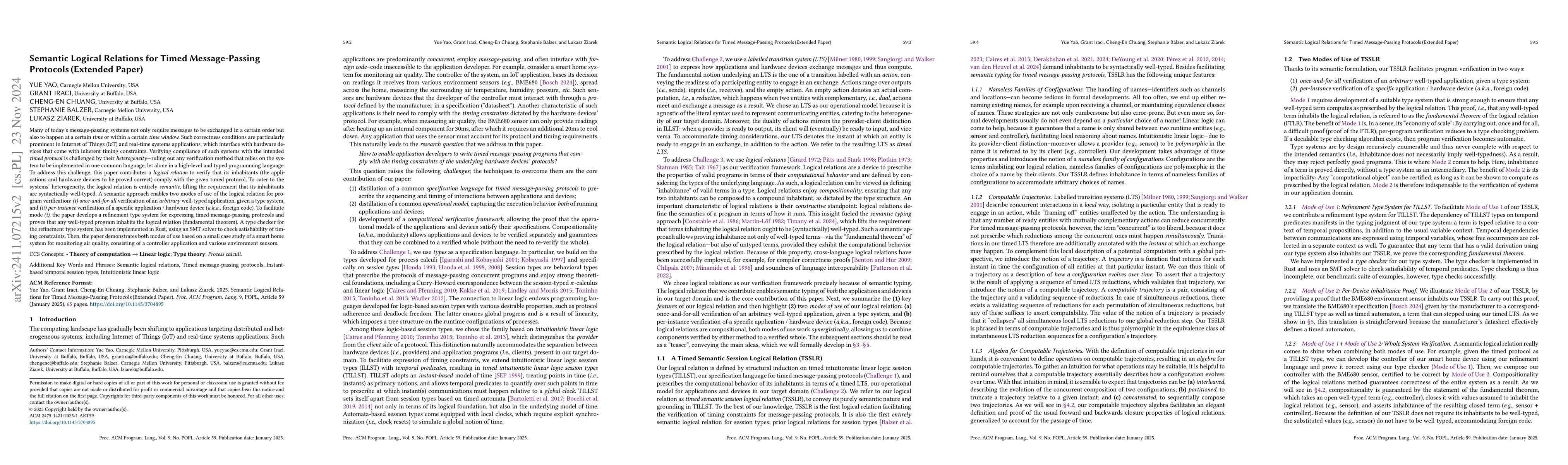 Thumbnail for Semantic Logical Relations for Timed Message-Passing Protocols (Extended
  Version)