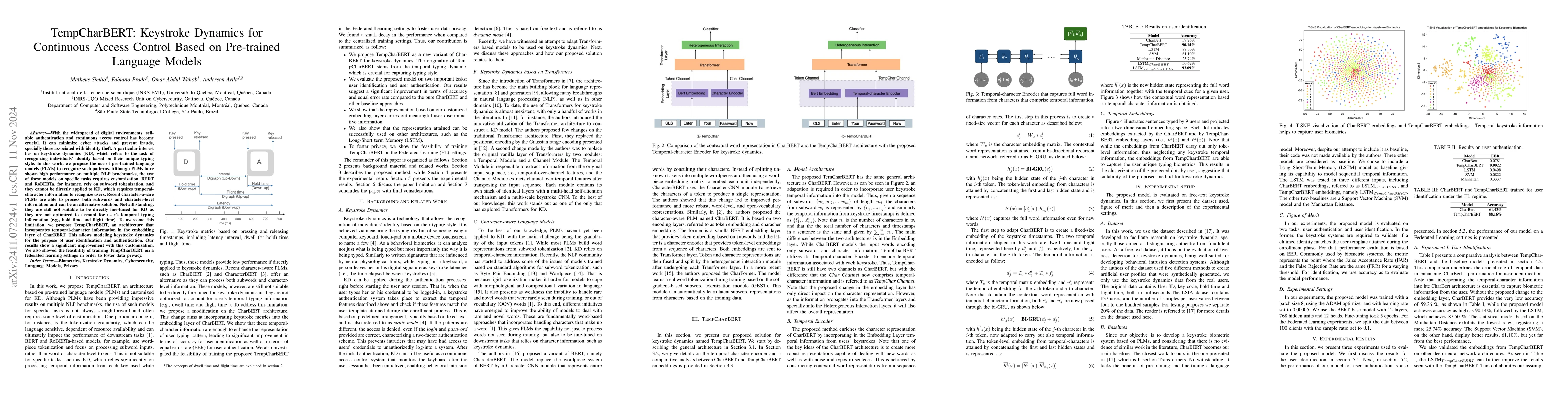 Thumbnail for TempCharBERT: Keystroke Dynamics for Continuous Access Control Based on
  Pre-trained Language Models