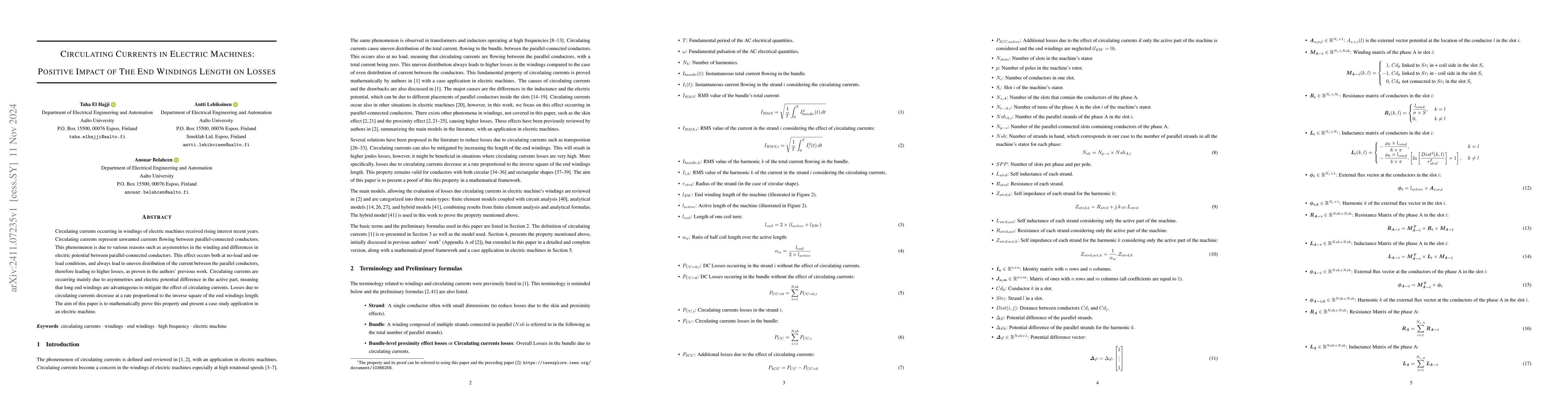 Thumbnail for Circulating Currents in Electric Machines: Positive Impact of The End
  Windings Length on Losses