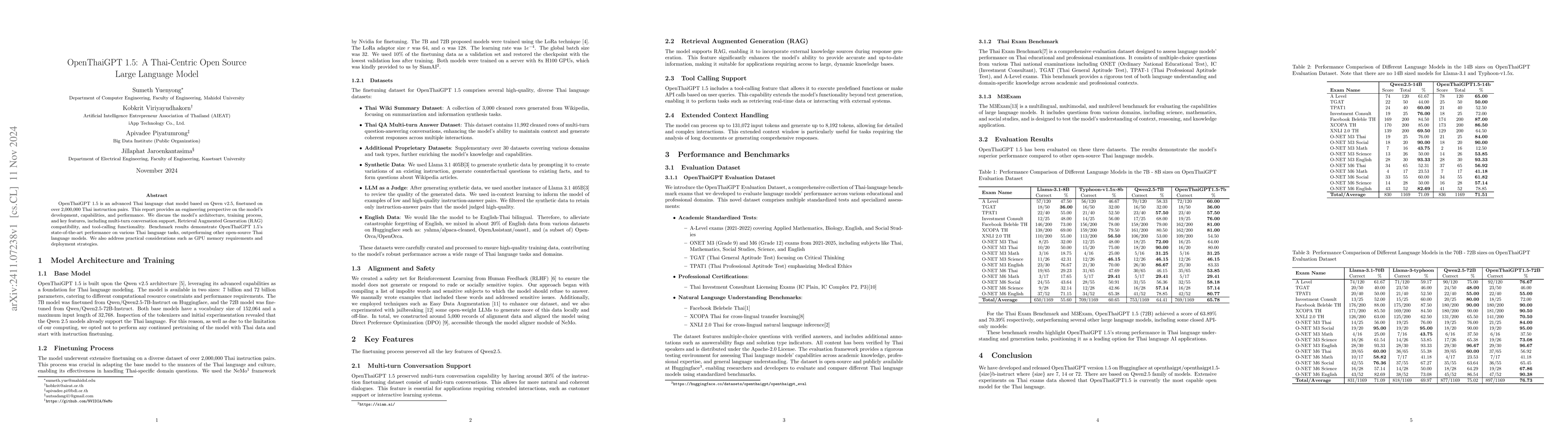 Thumbnail for OpenThaiGPT 1.5: A Thai-Centric Open Source Large Language Model
