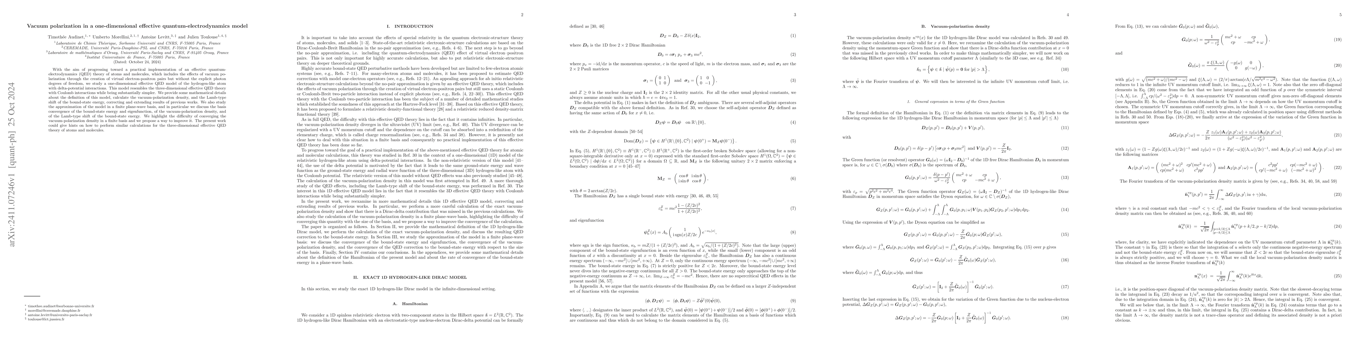 Thumbnail for Vacuum polarization in a one-dimensional effective
  quantum-electrodynamics model